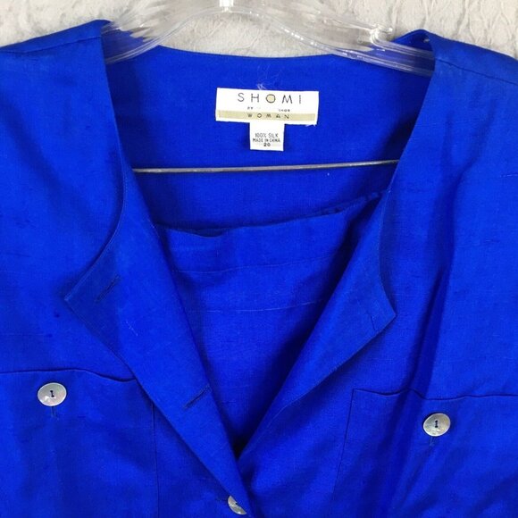 Shomi by Miller Shor Skirt Set Womens 20 Plus Size Blue 100% Silk Office Vintage - Picture 6 of 16
